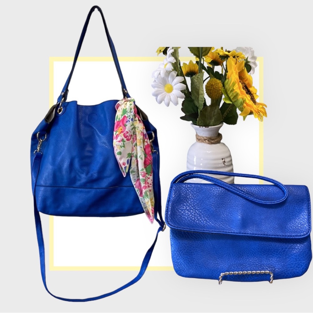 NYC by Perlina Faux Leather Handbag with Scarf and Wristlet Blue